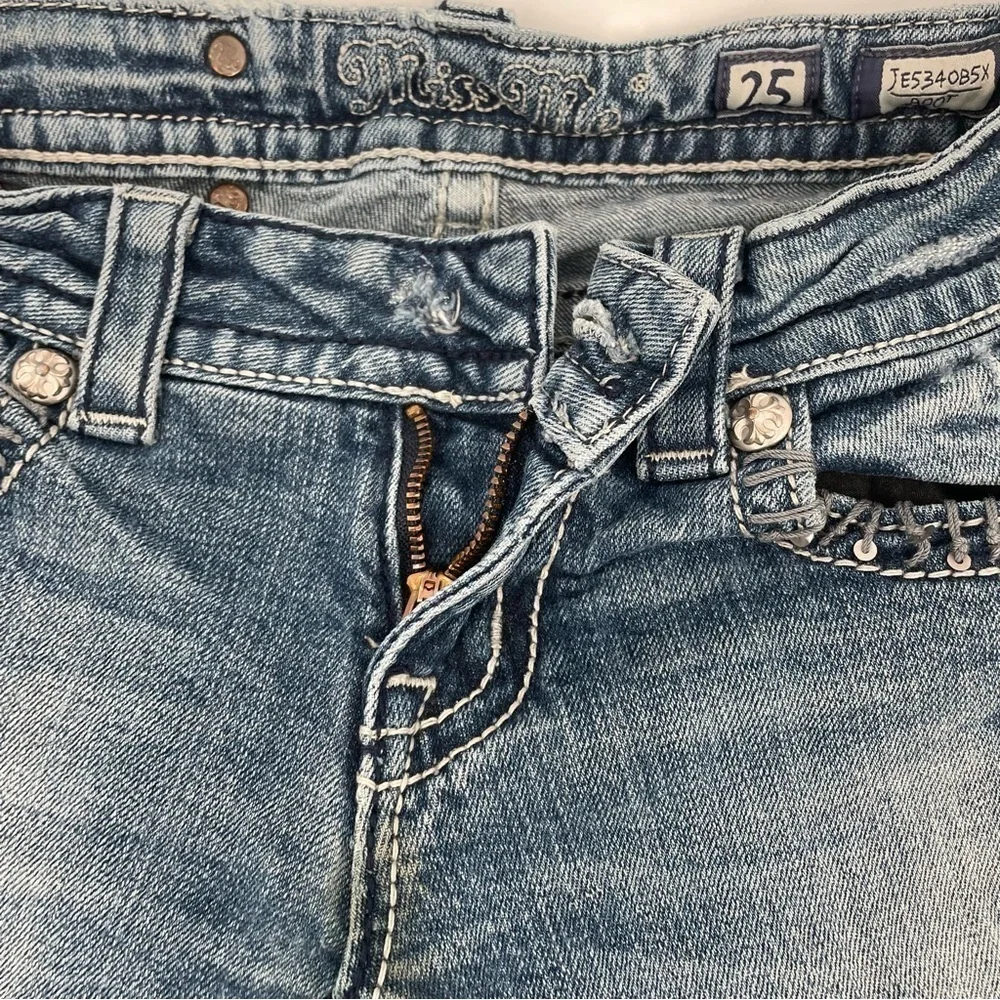 MISS ME JEANS Women’s JE534OB5X Boot Distressed knees embellished pockets sz 25 - Picture 7 of 14